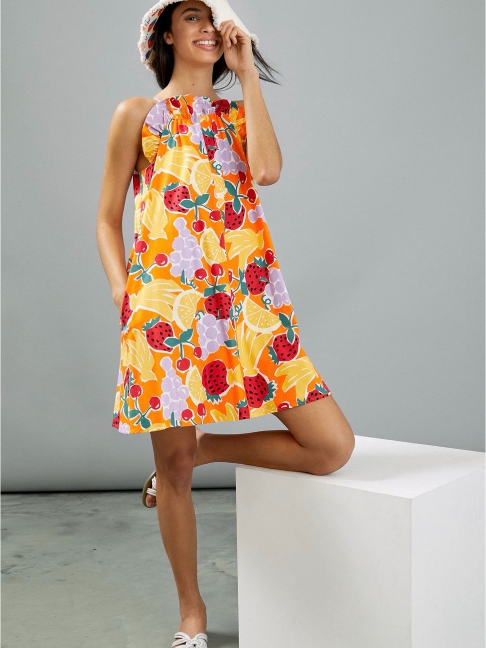 Corey Lynn Calter Citrus & Strawberry Halter Mini Dress - Orange, Red, Purple